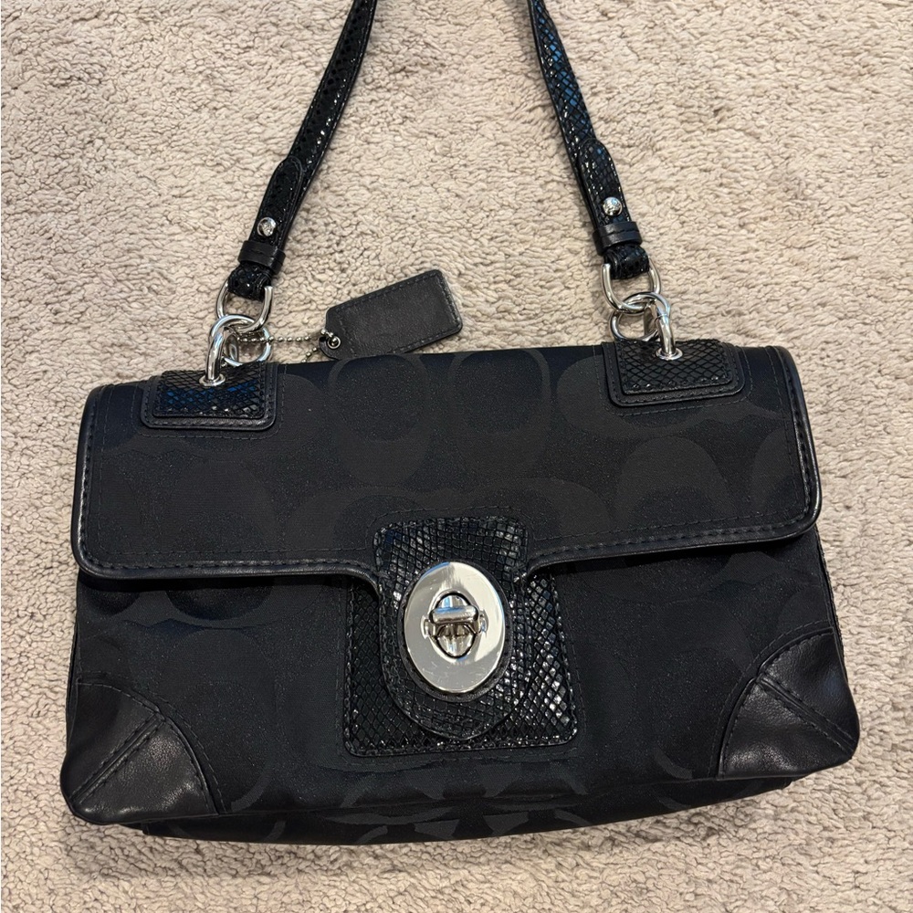 Coach Black Shoulder Bag with Silver Accents